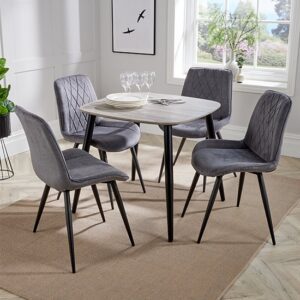 Arta Square Grey Oak Dining Table 4 Dark Grey Diamond Chairs