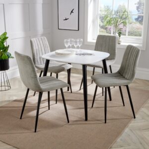 Arta Square White Dining Table 4 Light Grey Straight Chairs