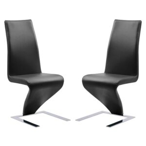 Demi Z Black Faux Leather Dining Chairs With Chrome Feet In Pair
