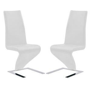 Demi Z White Faux Leather Dining Chairs With Chrome Feet In Pair