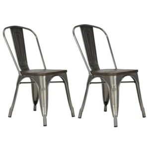 Fuzion Wooden Dining Chairs With Gun Metal Frame In Pair