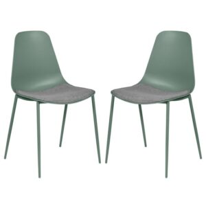Naxos Sage Metal Dining Chairs With Fabric Seat In Pair