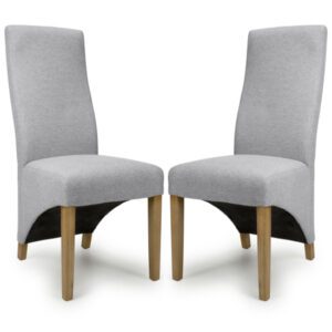 Basreh Light Grey Weave Fabric Dining Chairs In Pair
