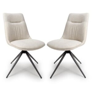 Buxton Swivel Natural Fabric Dining Chairs In Pair