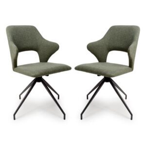 Vercelli Swivel Sage Fabric Dining Chairs In Pair