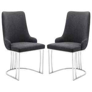 Brixen Charcoal Faux Leather Dining Chairs Silver Frame In Pair