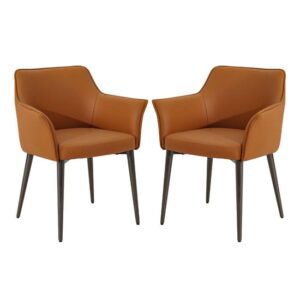 Cuneo Tan Faux Leather Dining Chairs In Pair