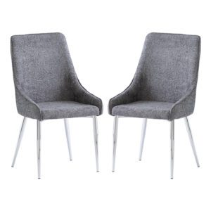 Reece Graphite Fabric Dining Chairs With Chrome Legs In Pair