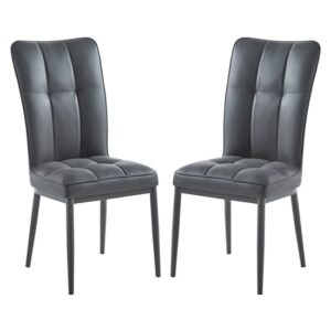 Tavira Dark Grey Faux Leather Dining Chairs Black Legs In Pair