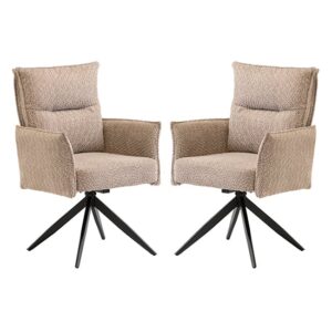 Paxton Swivel Oyster Boucle Fabric Dining Chairs In Pair