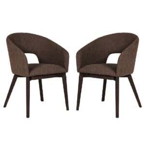 Adria Brown Fabric Dining Chairs With Oak Legs In Pair