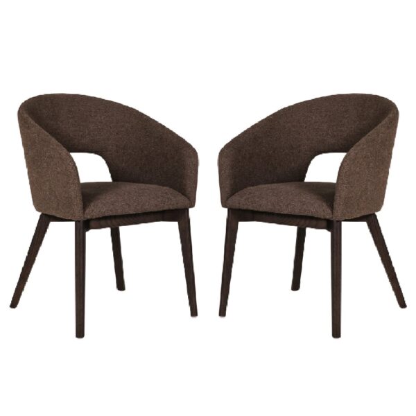 Adria Brown Fabric Dining Chairs With Oak Legs In Pair