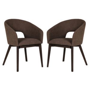 Adria Brown Woven Fabric Dining Chairs In Pair