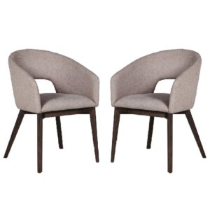 Adria Latte Fabric Dining Chairs With Oak Legs In Pair