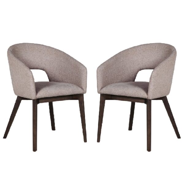 Adria Latte Fabric Dining Chairs With Oak Legs In Pair