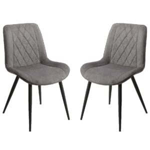 Arta Diamond Stitch Dark Grey Fabric Dining Chairs In Pair