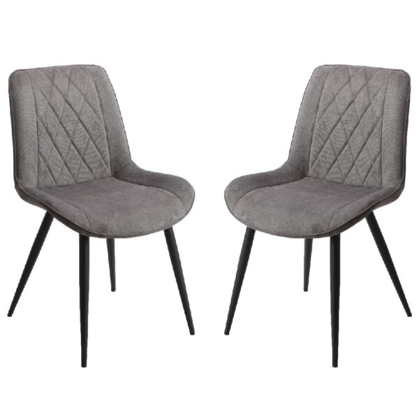Arta Diamond Stitch Dark Grey Fabric Dining Chairs In Pair