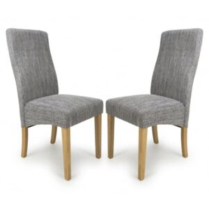 Basey Dark Grey Fabric Dining Chairs With Oak Legs In Pair