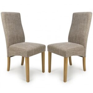 Basey Oatmeal Fabric Dining Chairs With Oak Legs In Pair
