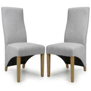 Basrah Light Grey Fabric Dining Chairs With Oak Legs In Pair
