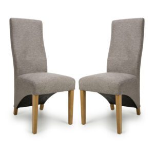 Basrah Mocha Fabric Dining Chairs With Oak Legs In Pair