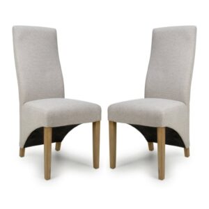 Basrah Natural Fabric Dining Chairs With Oak Legs In Pair