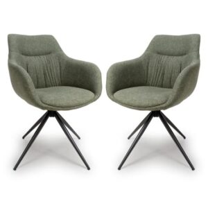 Buxton Swivel Carver Sage Fabric Dining Chairs In Pair