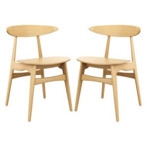 Clynnog Natural Oak Wooden Dining Chairs In Pair