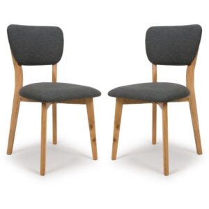 Javion Wooden Dining Chairs With Fabric Seat In Pair