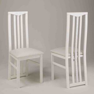 Regal White Wooden Dining Chairs In Pair