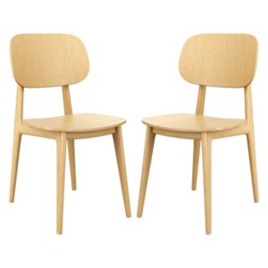 Romney Natural Oak Wooden Dining Chairs In Pair