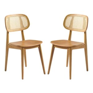 Romney Natural Rattan Wooden Dining Chairs In Pair