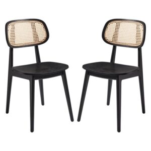Romney Satin Black Wooden Dining Chairs In Pair