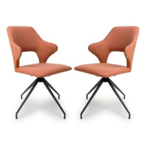 Vercelli Swivel Brick Fabric Dining Chairs In Pair
