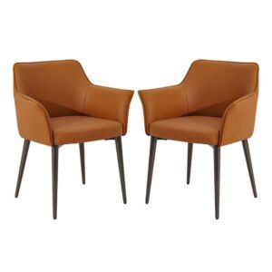 Cuneo Tan Faux Leather Dining Chairs In Pair