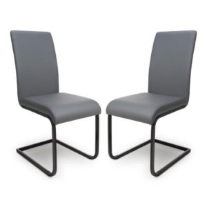 Lansing Grey Faux Leather Dining Chairs In Pair
