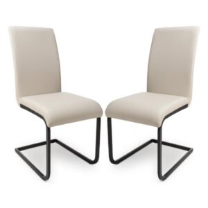 Lansing Taupe Faux Leather Dining Chairs In Pair