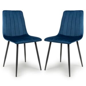 Leuven Blue Velvet Dining Chairs With Black Legs In Pair