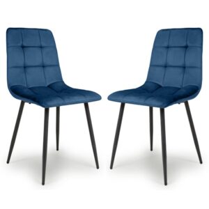 Massa Blue Velvet Dining Chairs With Black Legs In Pair
