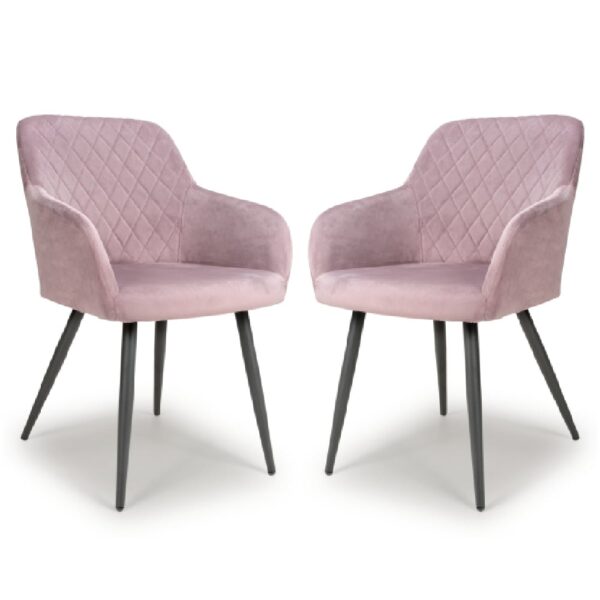Menton Dusty Pink Velvet Dining Chairs With Black Legs In Pair