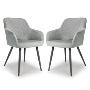 Menton Grey Velvet Dining Chairs With Black Legs In Pair