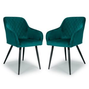 Menton Mint Green Velvet Dining Chairs With Black Legs In Pair
