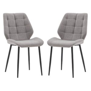 Minford Light Grey Fabric Dining Chairs With Black Legs In Pair
