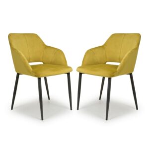 Narva Lime Gold Velvet Dining Chairs With Black Legs In Pair