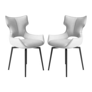 Rayong White Leather Dining Chairs With Black Legs In Pair