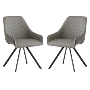 Sierra Light Grey Faux Leather Dining Chairs Swivel In Pair