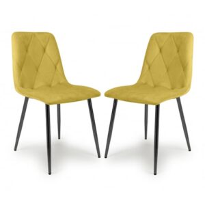 Vestal Mustard Velvet Dining Chairs With Black Legs In Pair