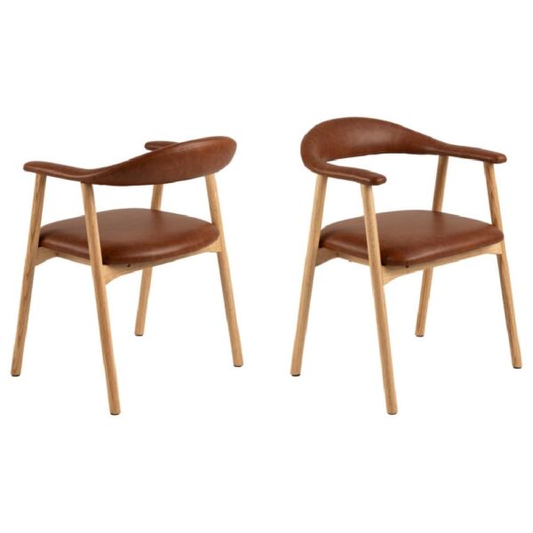 Aztec Brown PU Leather Dining Chairs With Oak Frame In Pair