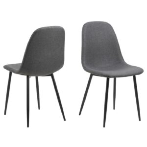 Canby Dark Grey Fabric Dining Chairs With Black Legs In Pair