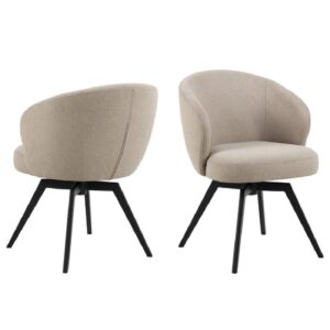 Denver Beige Fabric Dining Chairs With Black Legs In Pair